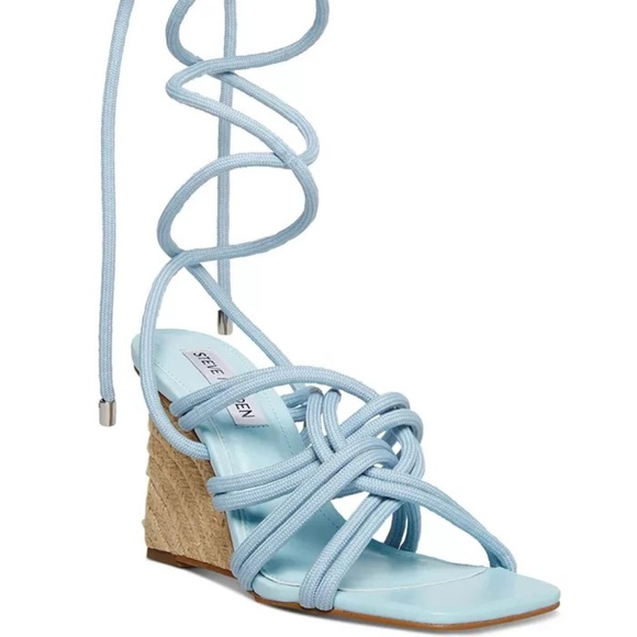 Steve Madden Womens Idolized Strappy Ankle Tie Espadrille Wedge Sandal Blue 6.5 - Picture 1 of 1
